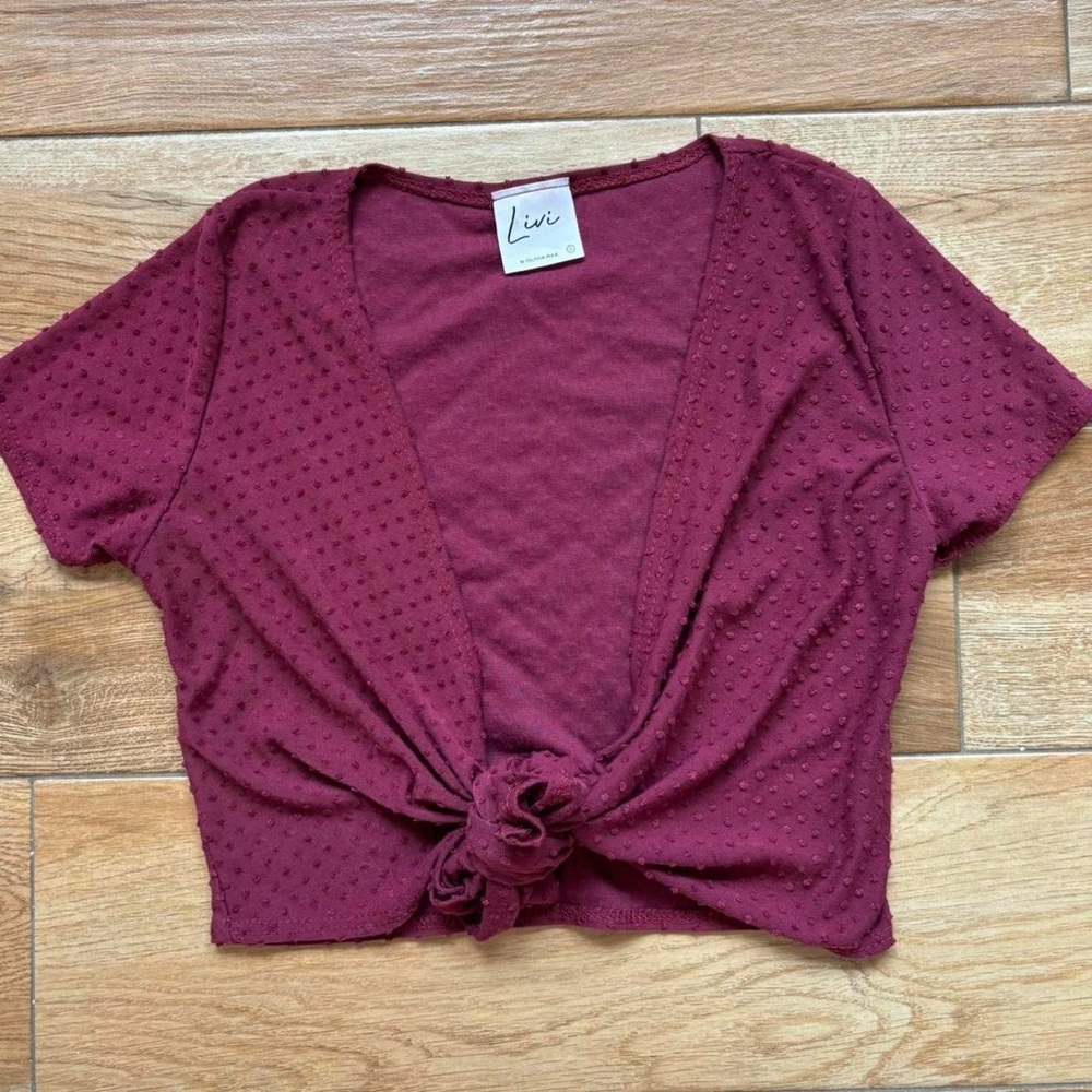 Olivia Rae Burgandy Knot Front Blouse